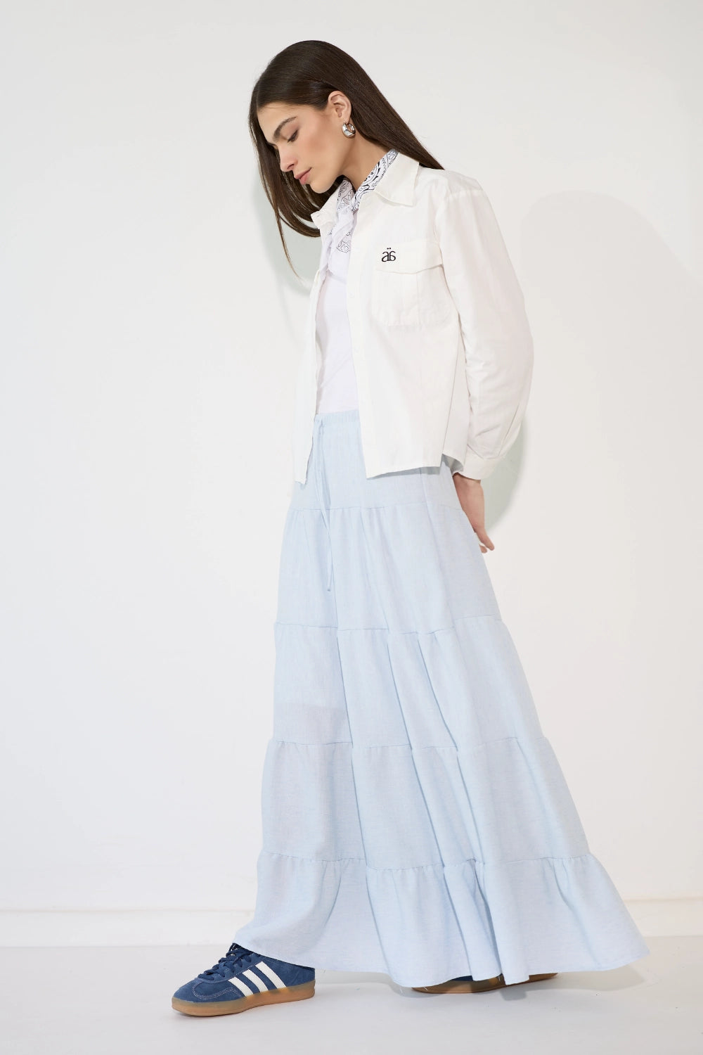 Linen Look Tiered Skirt