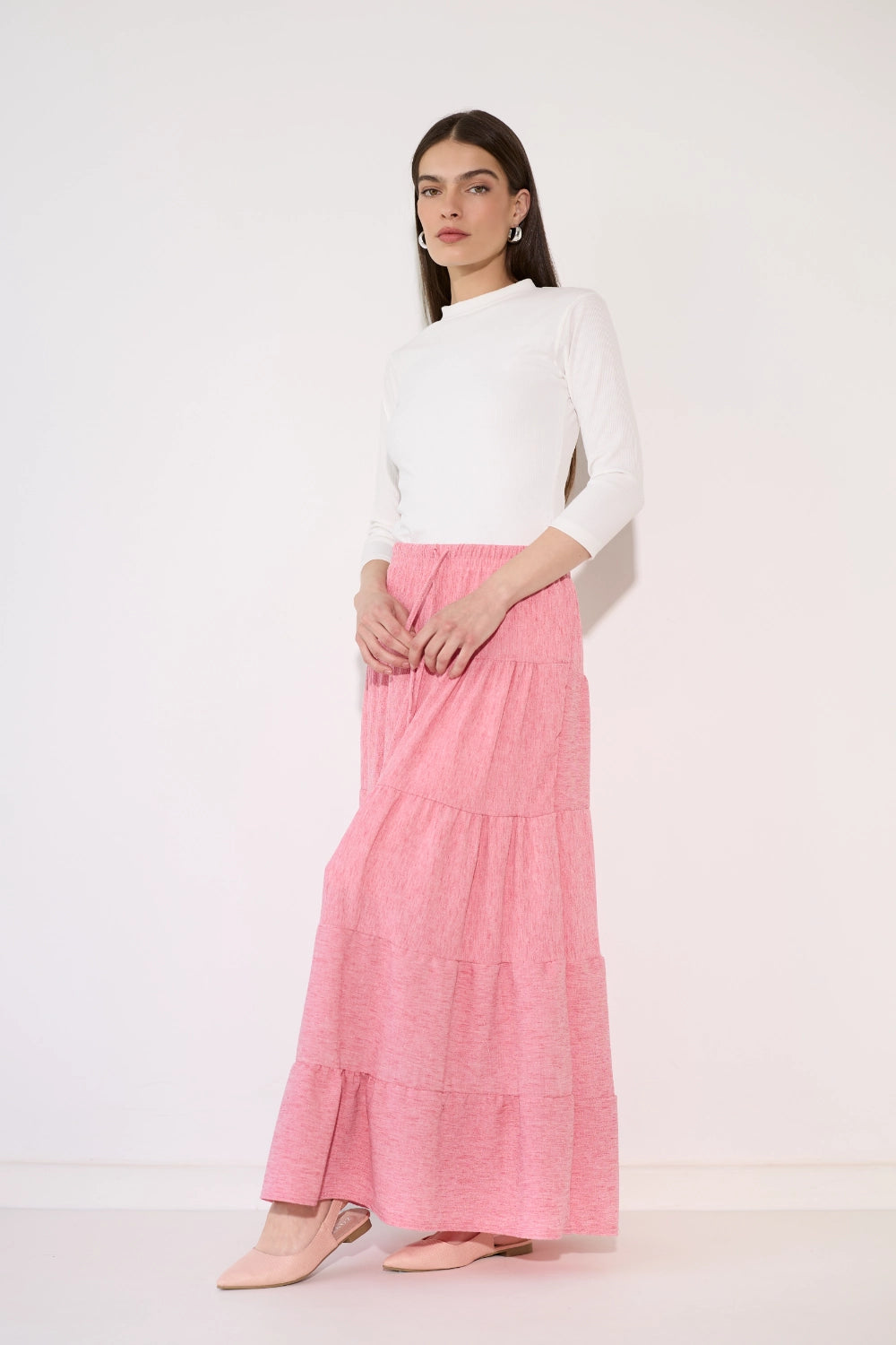 Linen Look Tiered Skirt