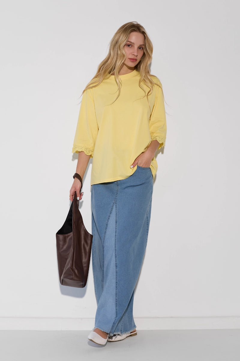 חצאית ג'ינס מקסי רקמה a