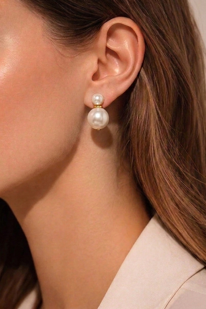 זוג עגילי פנינה צמודים כפולים