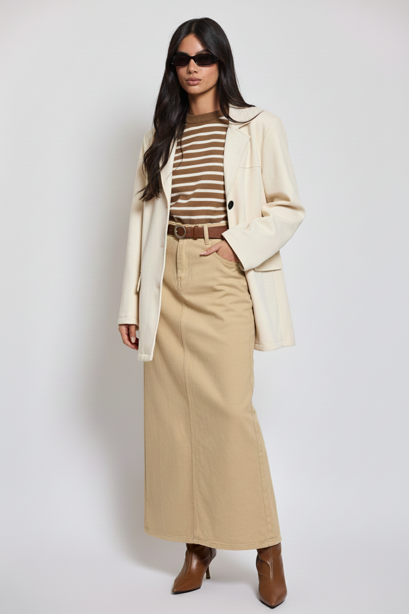 לוק מלא - ג'קט שמנת עם כפתורים שחורים