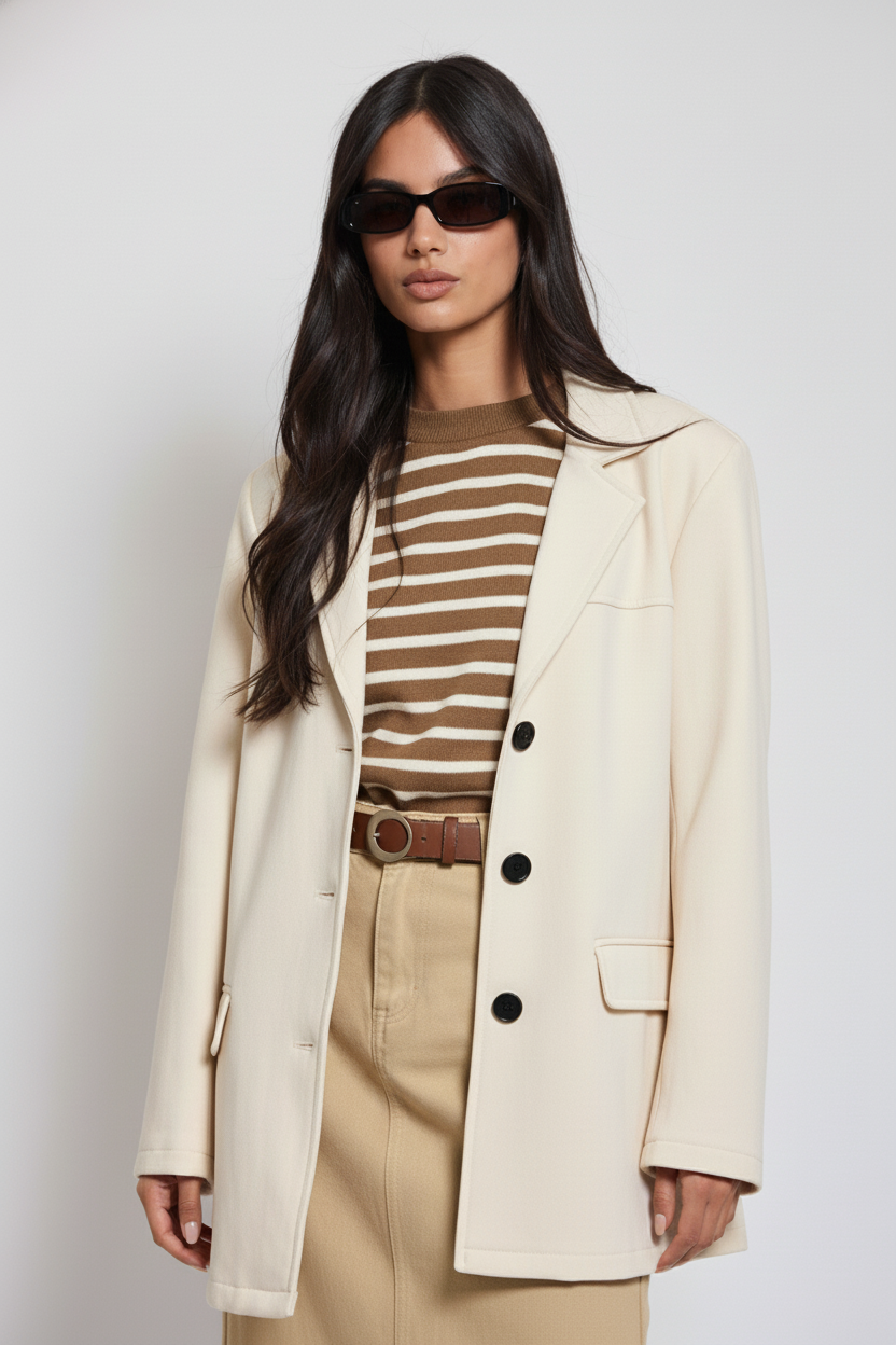 ג'קט שמנת עם כפתורים שחורים